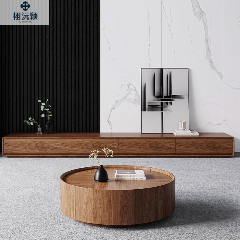 Walnut Color Cabinet TV Cabinet Walnut Color Small Apartment Internet Celebrator Living Room Bedroom Super Narrow Solid Wood Floor-to-Floor Integrated Floor