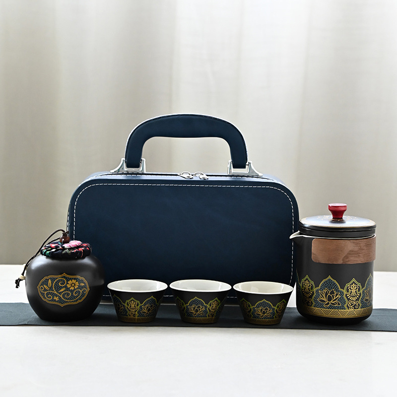 Blue leather bag [black porcelain]