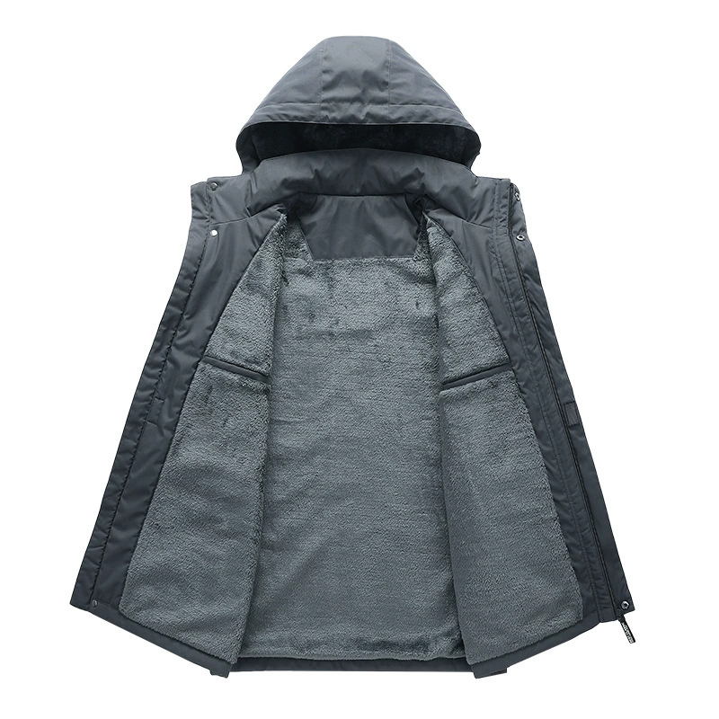 Windproof long keep warm down jacket with hood, for middle age, maxi length