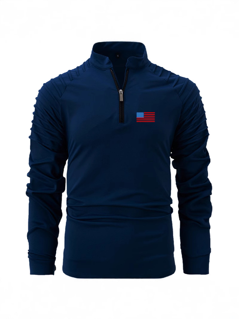 Monochrome Men's Casual Long-sleeve Polo Shirt Stand-up Collar_voghion.com