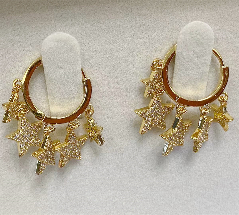 Fashion Star Brass Gem Earrings display picture 1