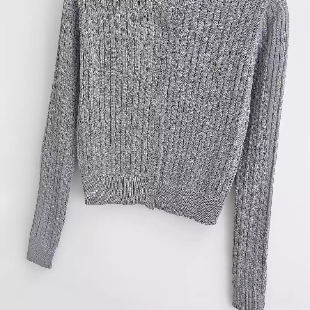 European and American spring and autumn twist cardigan long-sleeved sweater personality fashion thick needle short coat outer wear_voghion.com