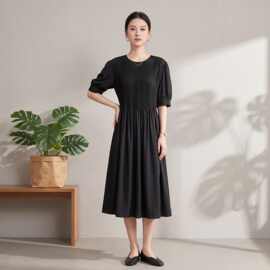 新款真丝连衣裙女设计感宽松桑蚕丝短袖裙子206夏季气质通勤女装