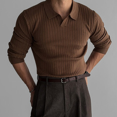 黒の長袖poloシャツの男性の秋の新型のファッションは簡単です。