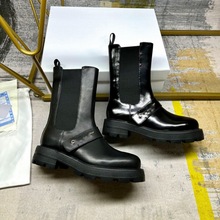 24秋冬新款高品质欧美俄罗斯金属logo简约时尚百搭厚底真皮烟筒靴