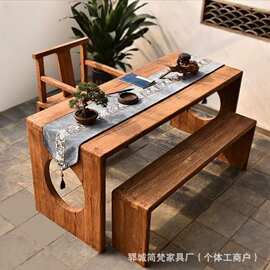 中式老榆木学习桌长方形工作台实木国学桌室内手弹共鸣琵琶钢琴桌
