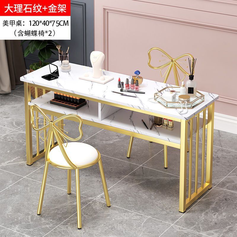 Eryouwei mármol red manicure ligera de lujo mesa japonesa simple mesa de manicure mesa y silla conjunto de imitación de doble