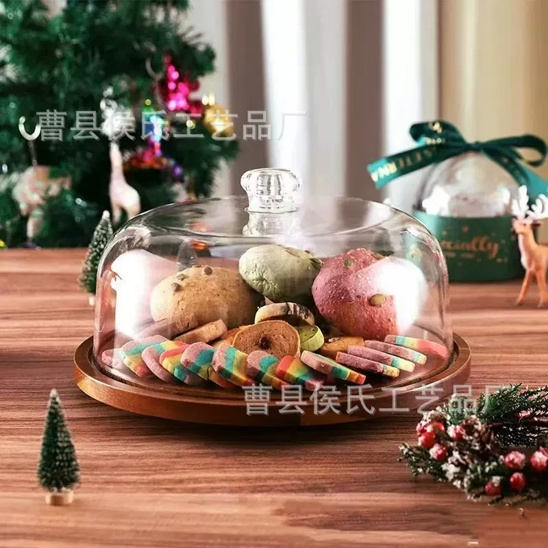蛋糕托盘商用甜品台带盖透明旋转烘焙家用点心果盘面包展示盘批发