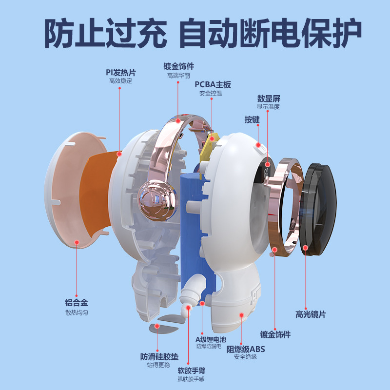 新款usb太空人暖手宝充电暖手宝充电热水袋 宇航员数显温控暖宝宝|undefined