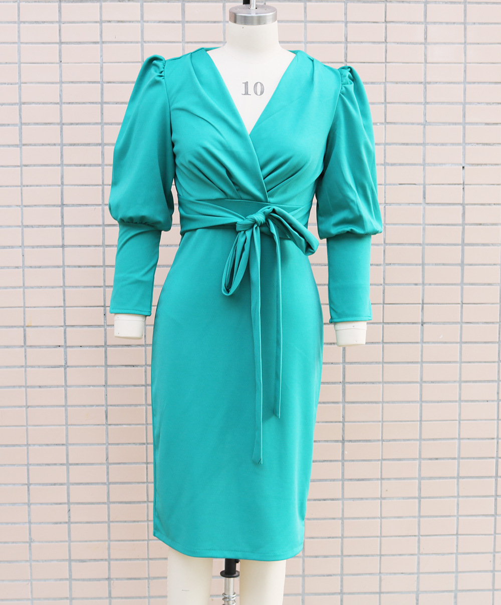 Women's Regular Dress Elegant V Neck Zipper Long Sleeve Solid Color Knee-Length Business Banquet Daily display picture 9