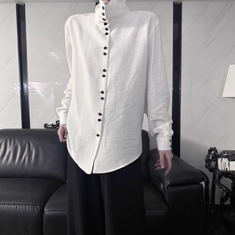 Versatile and stylish multi-button shirt for men and women, spring-style French drape stand-up collar, versatile inner top Versatile and stylish multi-button shirt for men and women, spring-style French drape stand-up collar, versatile inner top
