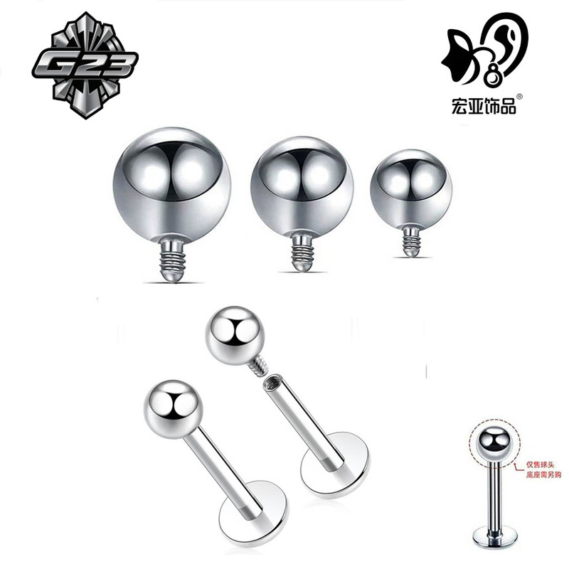 G23 Titanium External Thread Titanium Ball Jewelry Accessories Replacement Ball Internal Tooth Rod Hypoallergenic Pure Titanium Ball F136 Titanium Alloy