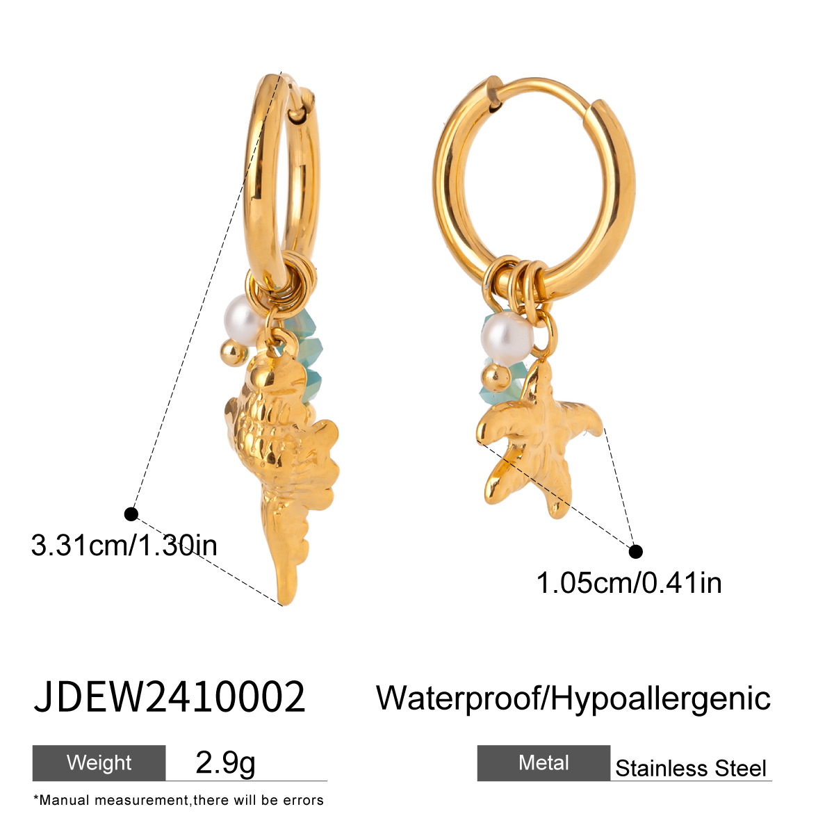 Wanxing Europa y los Estados Unidos de perlas de piedra triturada estrella de mar colgante de rosca de aretes de estilo marino estilo universal aretes de acero inoxidable transfronterizos