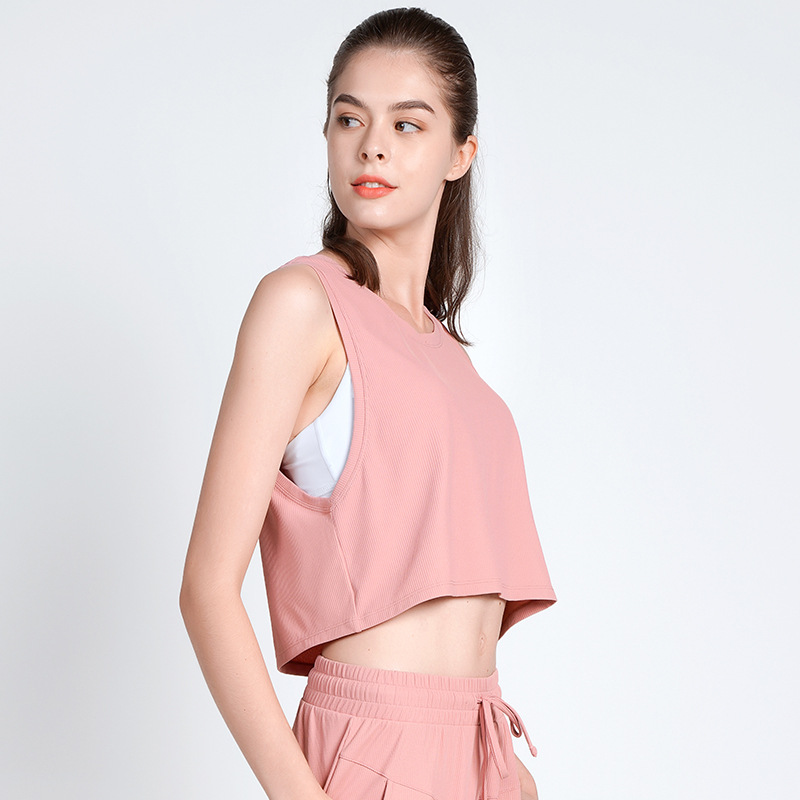 无袖运动罩衫女 宽松健身速干运动上衣T恤跑步欧美瑜伽服上衣跨境