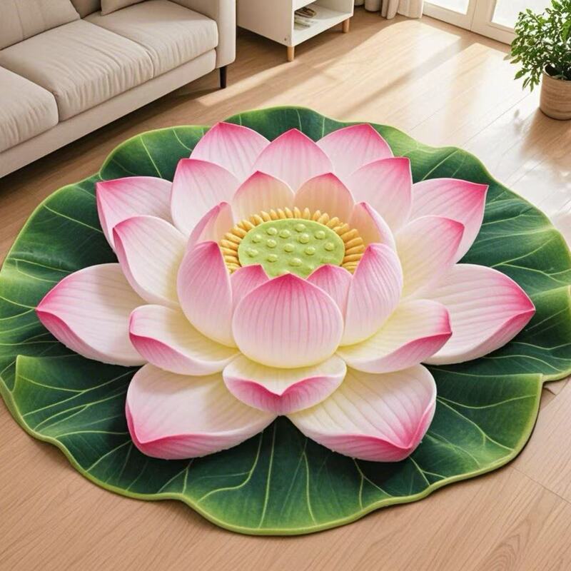 地毯莲花跪拜跪垫圆形立体满铺水晶中式荷花卧室地垫古典客厅家用|undefined
