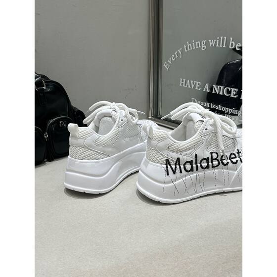 Bamuxiu Platform Mesh Bread Shoes Women's 2025 Summer All-match Round-toe Height-increasing Breathable Casual Sneakers White Shoes