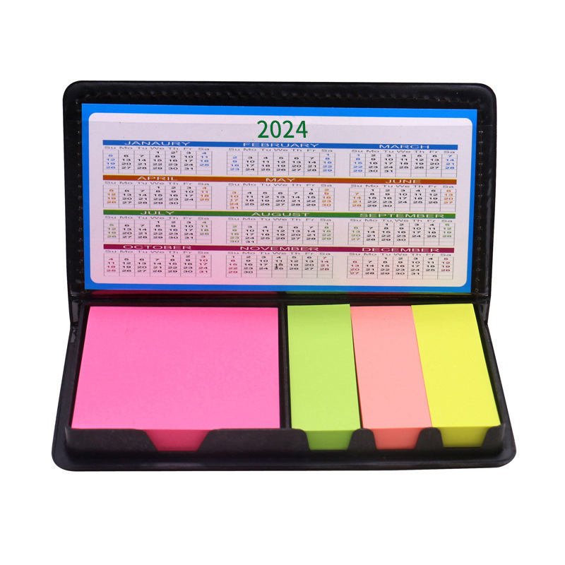 Bloc de notas de cuero 2026 con notas adhesivas fluorescentes de colores, bloc de notas combinado de PU y cuero, venta al por mayor con impresión de logotipo. image 6