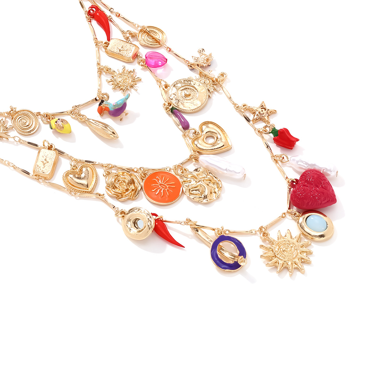 Women's Gender Elegant Sun Star Heart Shape Imitation Pearl Resin Iron Lobster Trigger Clasp Closure Statement Necklaces Wholesale