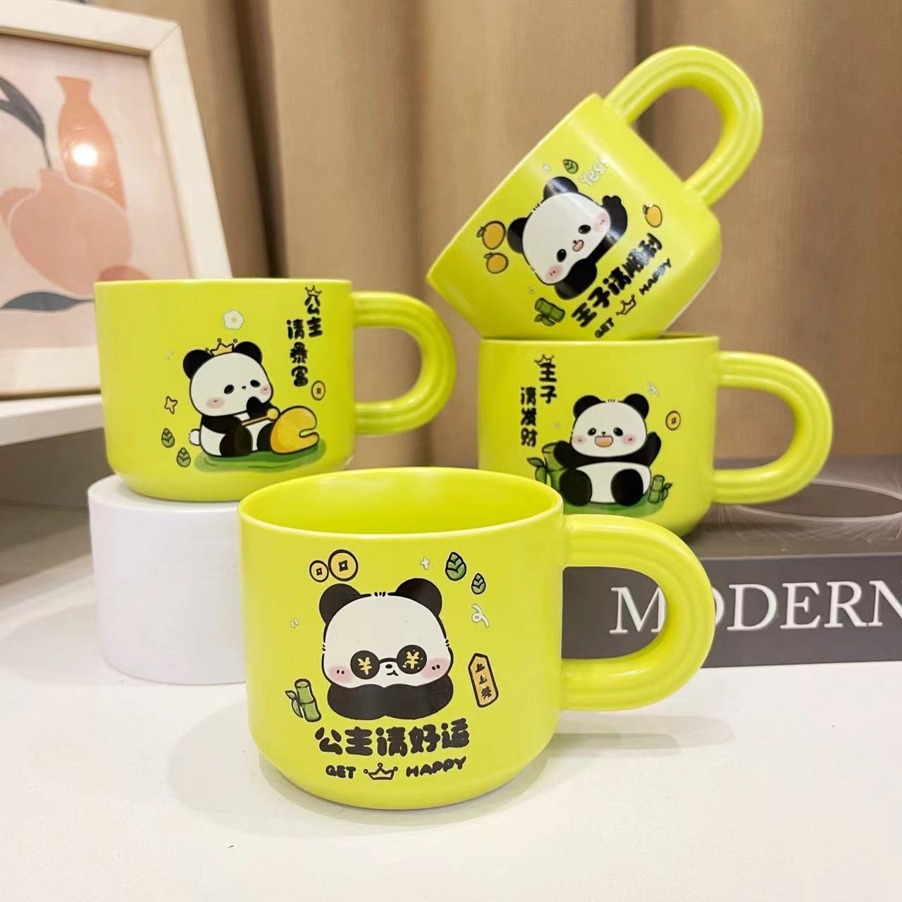 Adorable Panda Mug High-Quality Cartoon Ceramic Couple's Breakfast Cup Wedding Guest Gift Cup with Custom Logo Printing