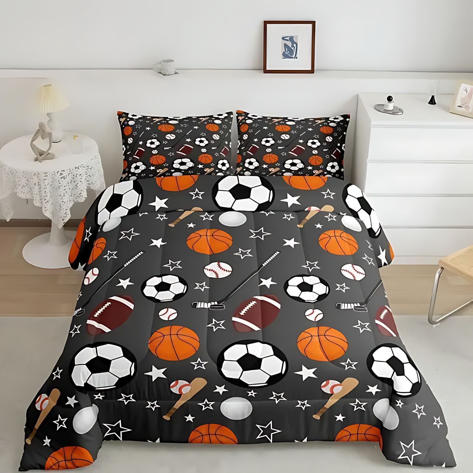 TEMU / JIT moda clásica liga de fútbol abrasión digital impresión set fuente de fabricantes de edredón puede fijarse