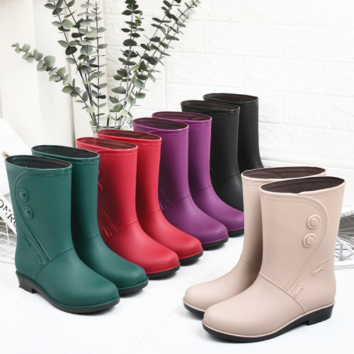 Fashionable Rain Boots for Women, Mid-Calf Insulated Rain Boots, Anti-Slip Women's Water Shoes, Korean Style Rubber Shoes, Adult Cotton Water Boots, Slip-on Rain Boots