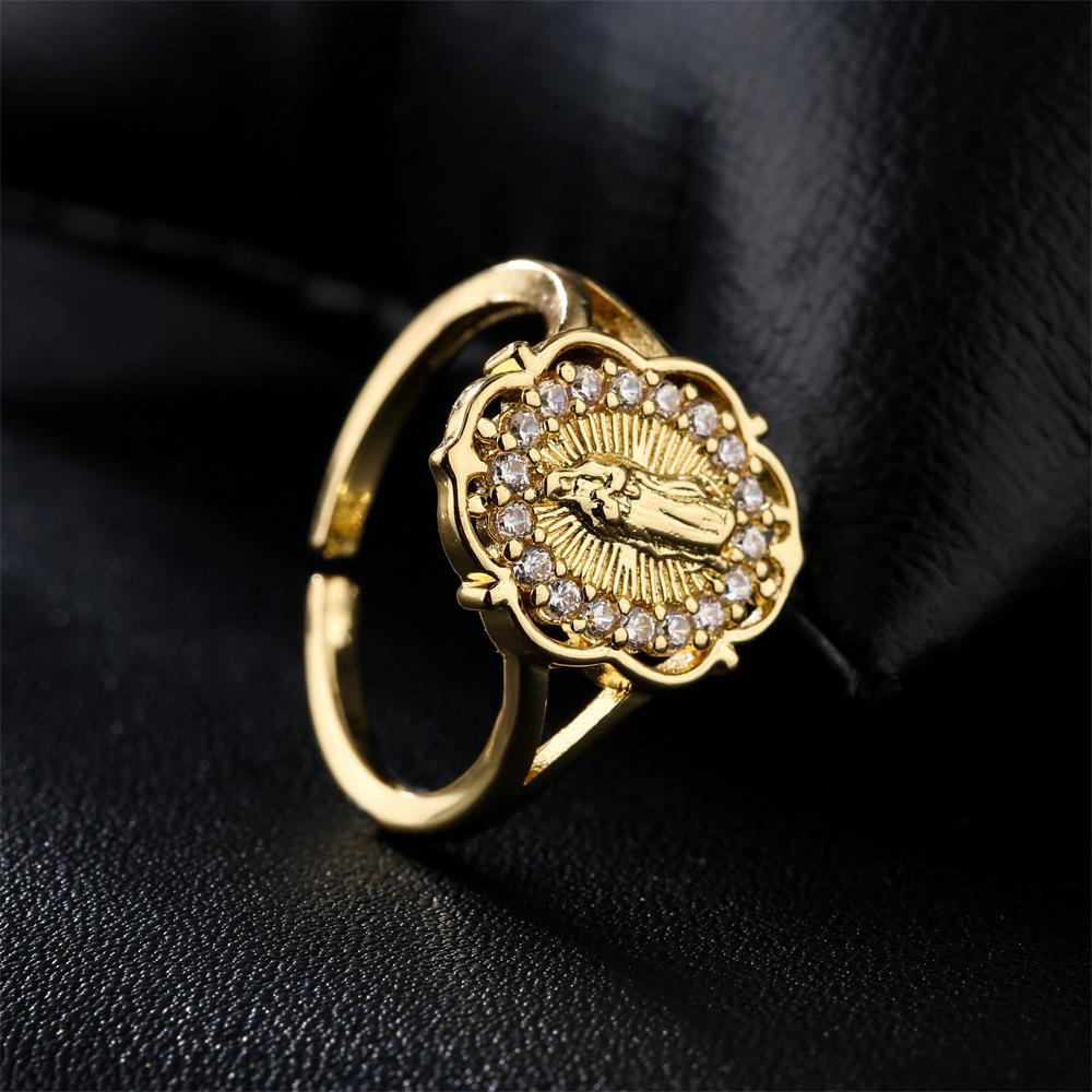 Europe And America Hot Sale New Copper-plated Gold Religious Jewelry Virgin Mary Open Ring display picture 5