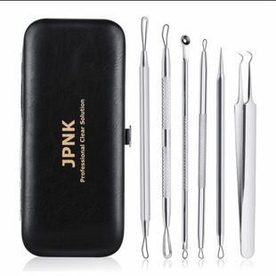 Acne Needle Set 6 leather case blackhead removal tool stainless steel acne needle acne clip