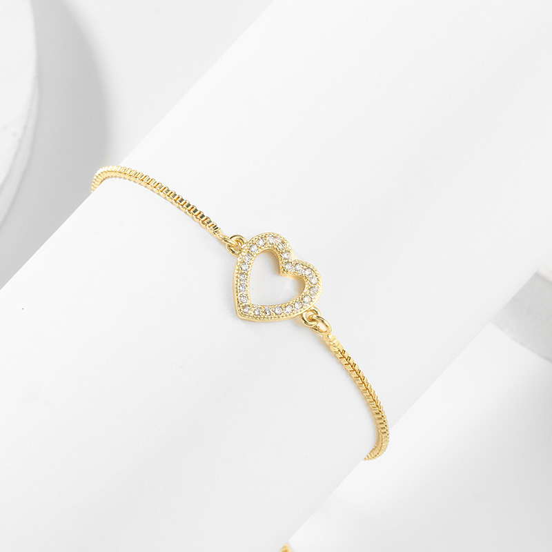Sweet Heart Shape Copper Inlay Zircon Bracelets 1 Piece