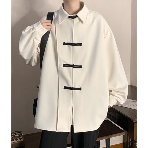 Elevated, Street-Savvy Chinese-Style Button-Up Shirt for Men: Modern Tang Suit with a Vintage Chinese Twist, Featuring Long Sleeves
