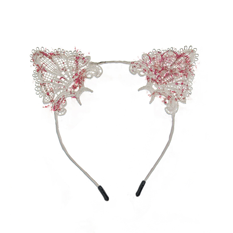 Amazon transfronterizo Halloween encaje lindo gato oreja banda de cabello mujer banda de cabello dulce rojo simple adornos de cabello TK