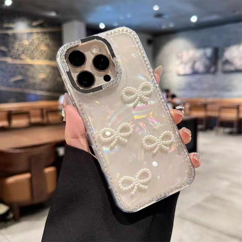 适用苹果16手机壳iphone17pro新款水钻蝴蝶结15promax14贝壳纹13|undefined