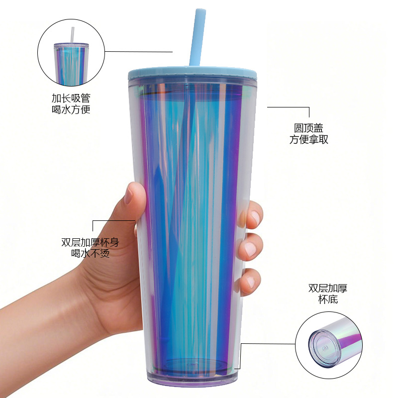 Taza de plástico transparente de gran capacidad con paja de alto valor facial para bebidas domésticas femeninas taza de jugo de fruta taza de agua creativa