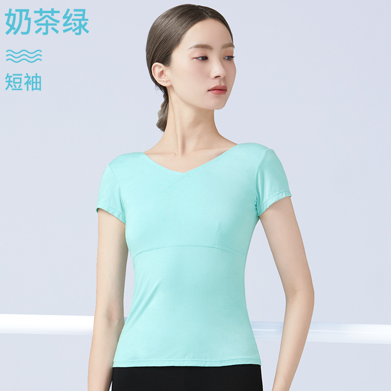 Ropa de baile para adultos ropa de práctica de ballet femenino frente Cross aeróbicos manga larga yoga body Dance Top T-shirt