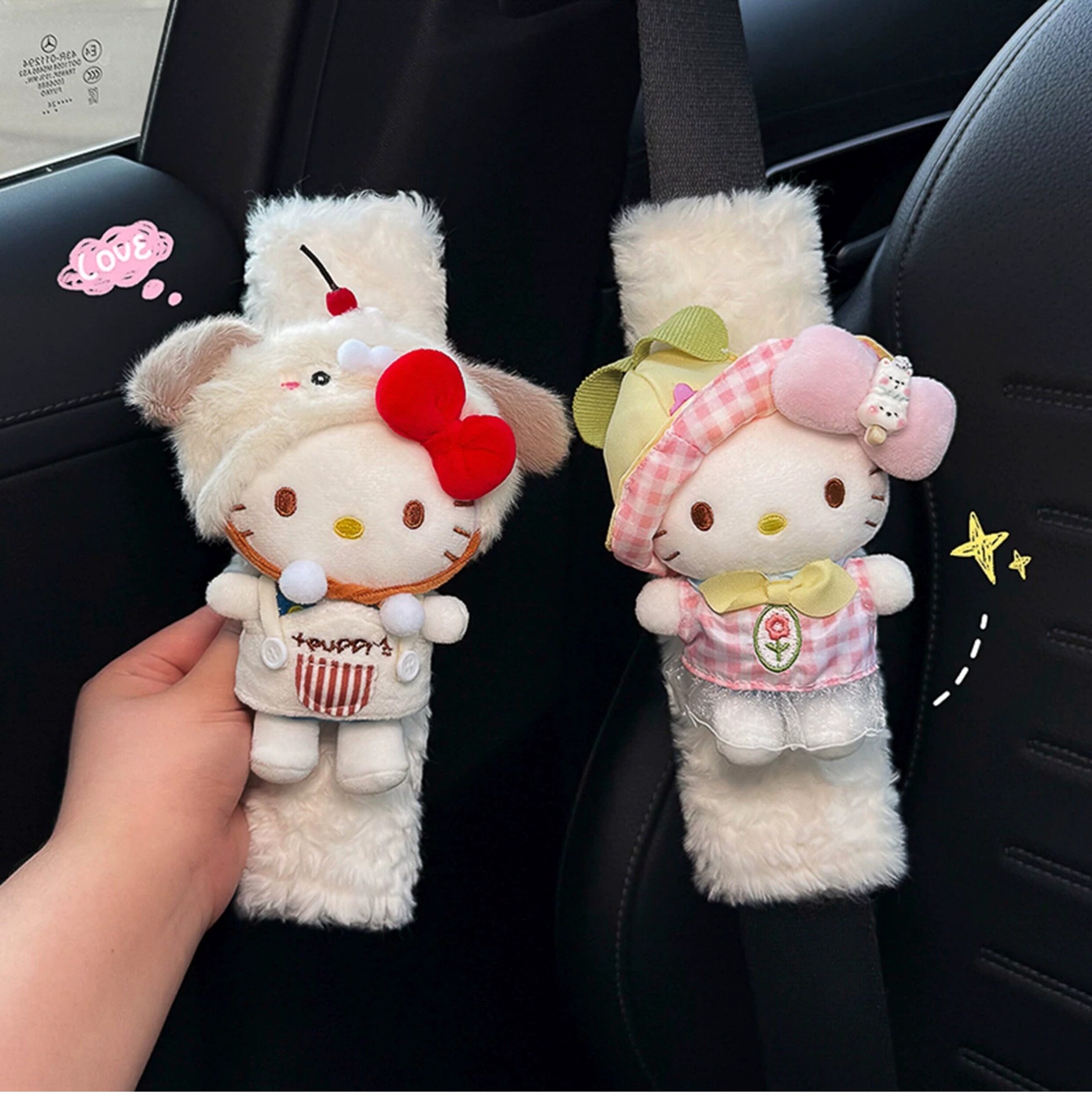 Cute Kitty Car Seatbelt Shoulder Pads, Car Interior Seatbelt Decoration, Anti-Wear Clothing, Couple Set for Women