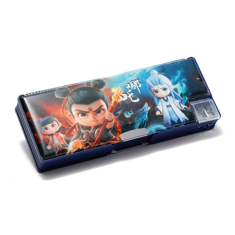 Double-layer capacious plastic pencil case for students for boys and girls