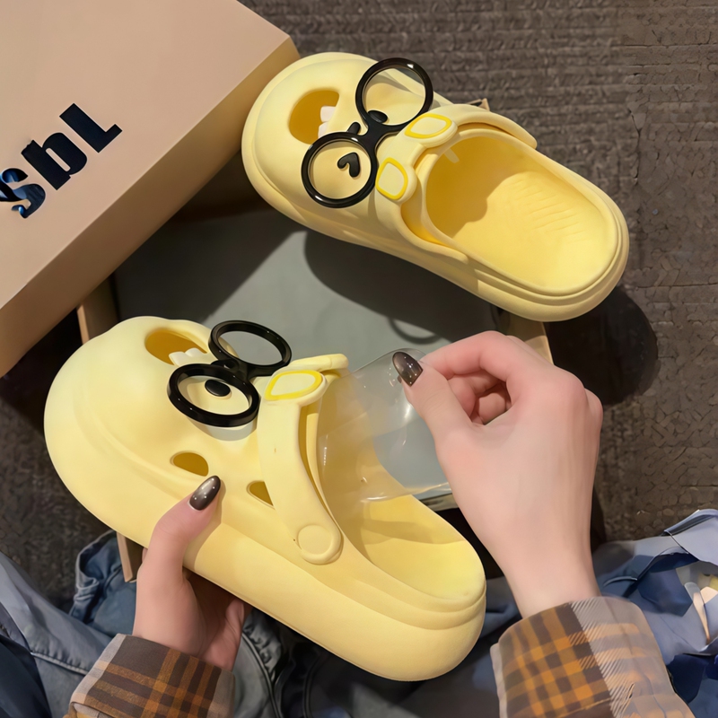 2026 New Cute Glasses Rabbit Hole Shoes for Home and Outdoor Use, Versatile Closed-Toe Slippers with Thick Soles, Height-Increasing, Non-Slip Sandals