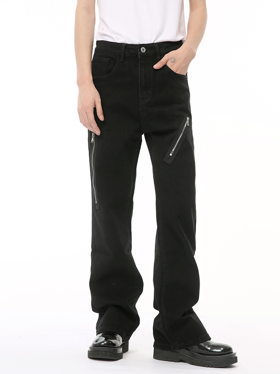 MTLCLOTHES Hombres| 2024 verano nuevo metal zip diseño de empalme microlongo marca de moda jeans