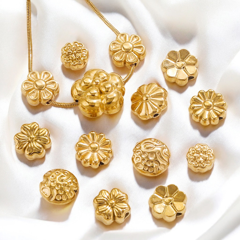 Stainless Steel Perforated Beads Lavender Floret Spacer Beads Gold Pendant Necklace DIY Jewelry Bracelet Wholesale