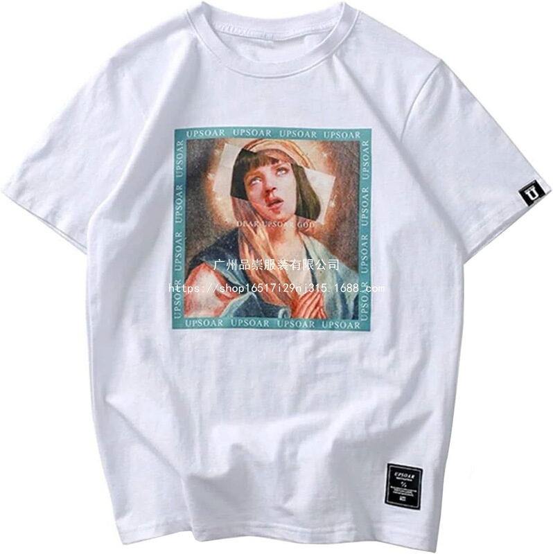 Aelfric Eden Men's Oversized T-Shirt Distorted Portrait Print Round Neck Cotton Top Streetwear