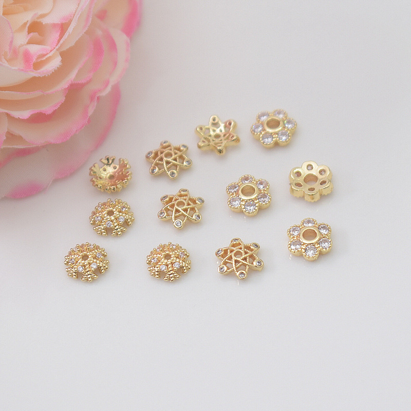 Color preserving 14k package gold micro inlaid zircon torus hollow flower hat jewelry accessories diy hand necklace beaded accessories wholesale