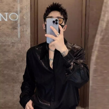 潮牌时尚简约免烫衬衫男长袖2024春秋季新款宽松休闲帅气衬衣男装