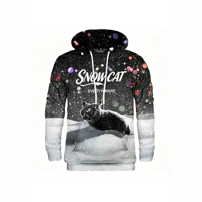 Popular on Amazon: Snow Cat 3D Print Men's Hooded Sweatshirt, Casual Long Sleeve Pullover Hoodie