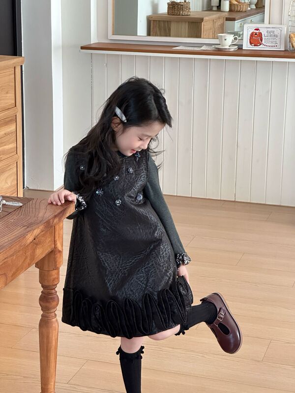 tutu女童公主裙25新款秋装女孩生日礼服小童洋气水钻连背心连衣裙|undefined
