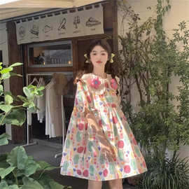 韩系可爱甜美减龄连衣裙2026宽松遮肚子夏季新款立体小花娃娃裙女