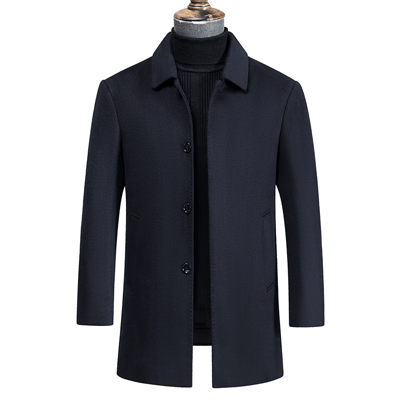 고급 캐시미어 울 코트 남성용 가을 겨울 신상품 라펠 울 자켓 비즈니스 캐주얼 중간 길이 코트