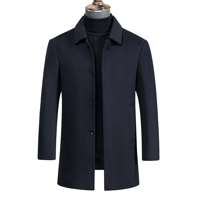 Plus Size Wool Outwear for Men, Spring & Fall New Product, Lapel Woolen Windbreaker, Business Casual Mid-Length Outwear, Men's Clothing