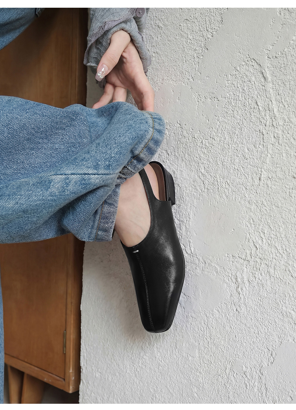 Sandal nữ mũi nhọn quai ngang gót thấp phong cách Hàn Quốc — màu nâu chi tiết 13