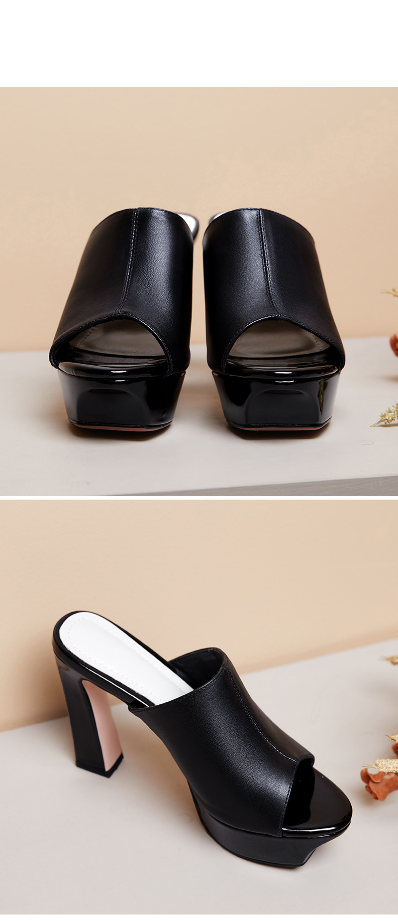 Sandal cao gót nữ quai ngang hở mũi gót 9 cm — đen chi tiết 16