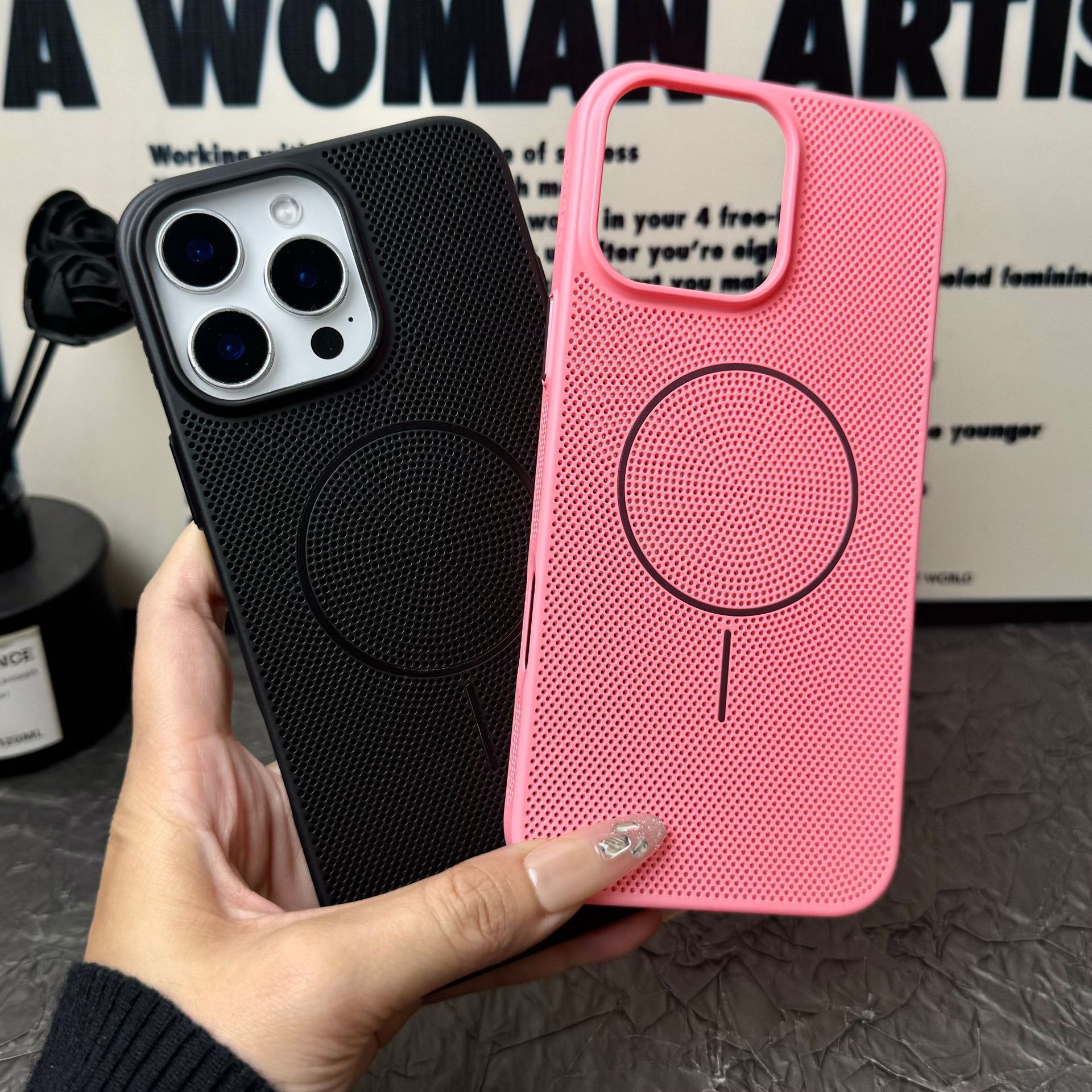 Verano nuevo estilo de disipación de calor de panal magnético para iPhone15 Apple 16ProMax funda para teléfono móvil 14 nuevo estilo 13 mujer