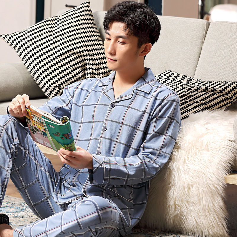 Pijamas de los hombres de primavera y otoño 100% algodón de manga larga de los hombres de desgaste del hogar de los hombres de otoño e invierno más traje de tamaño